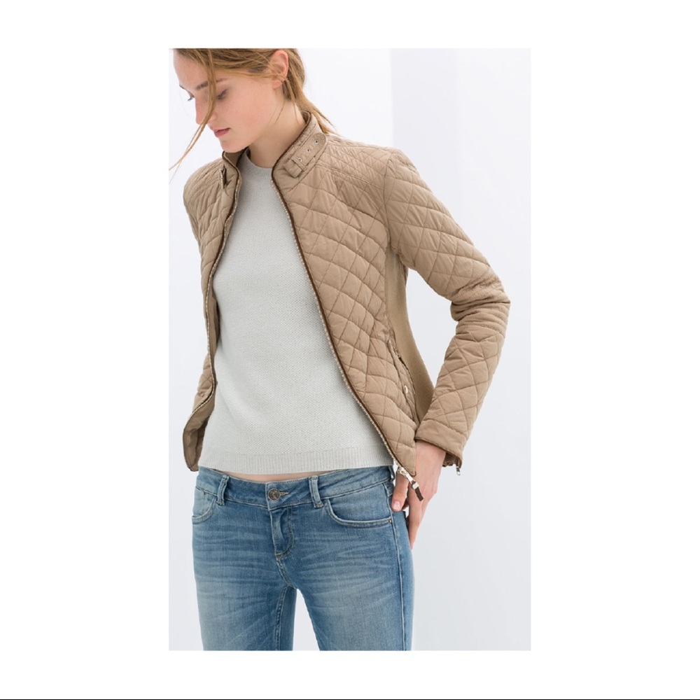 Zara Quilted Jacket Beige Size XS